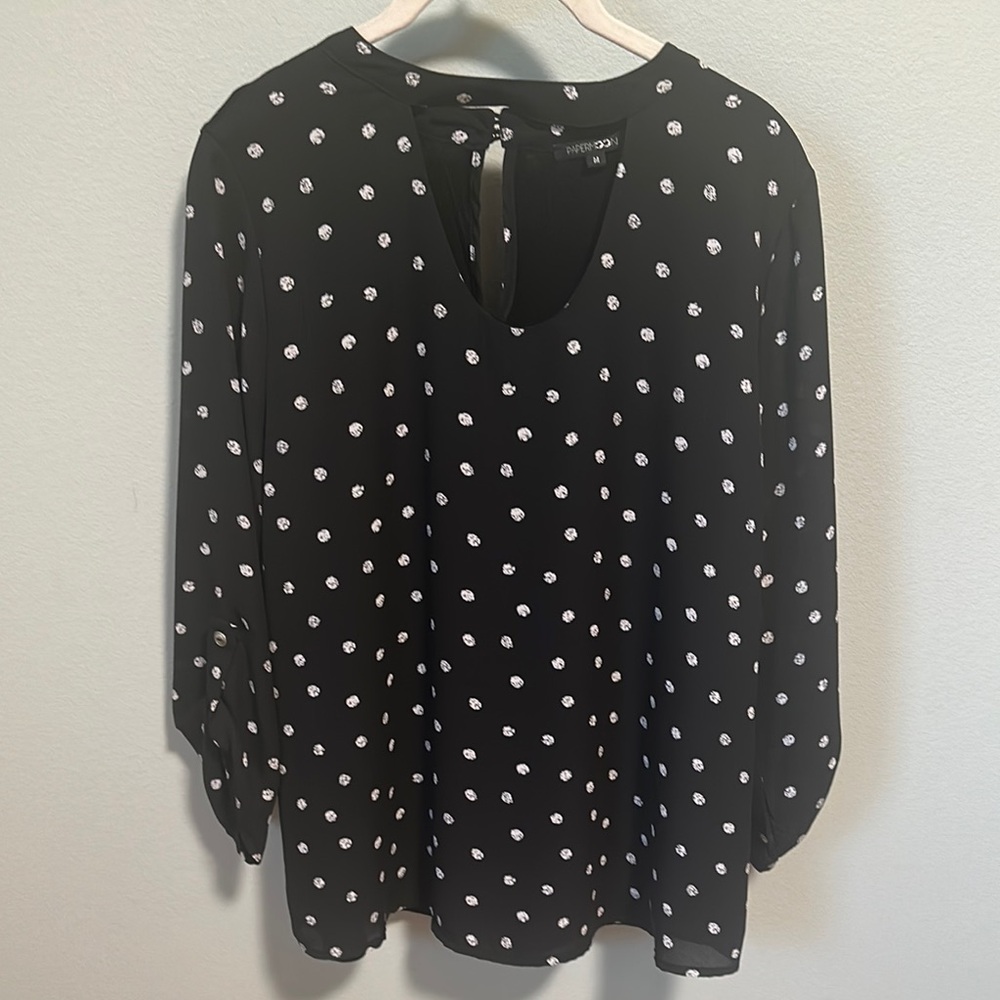 Papermoon Black Blouse with White Polka Dots